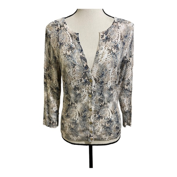 White House black market womens cardigan snap buttons snake rayon size medium - Picture 11 of 12